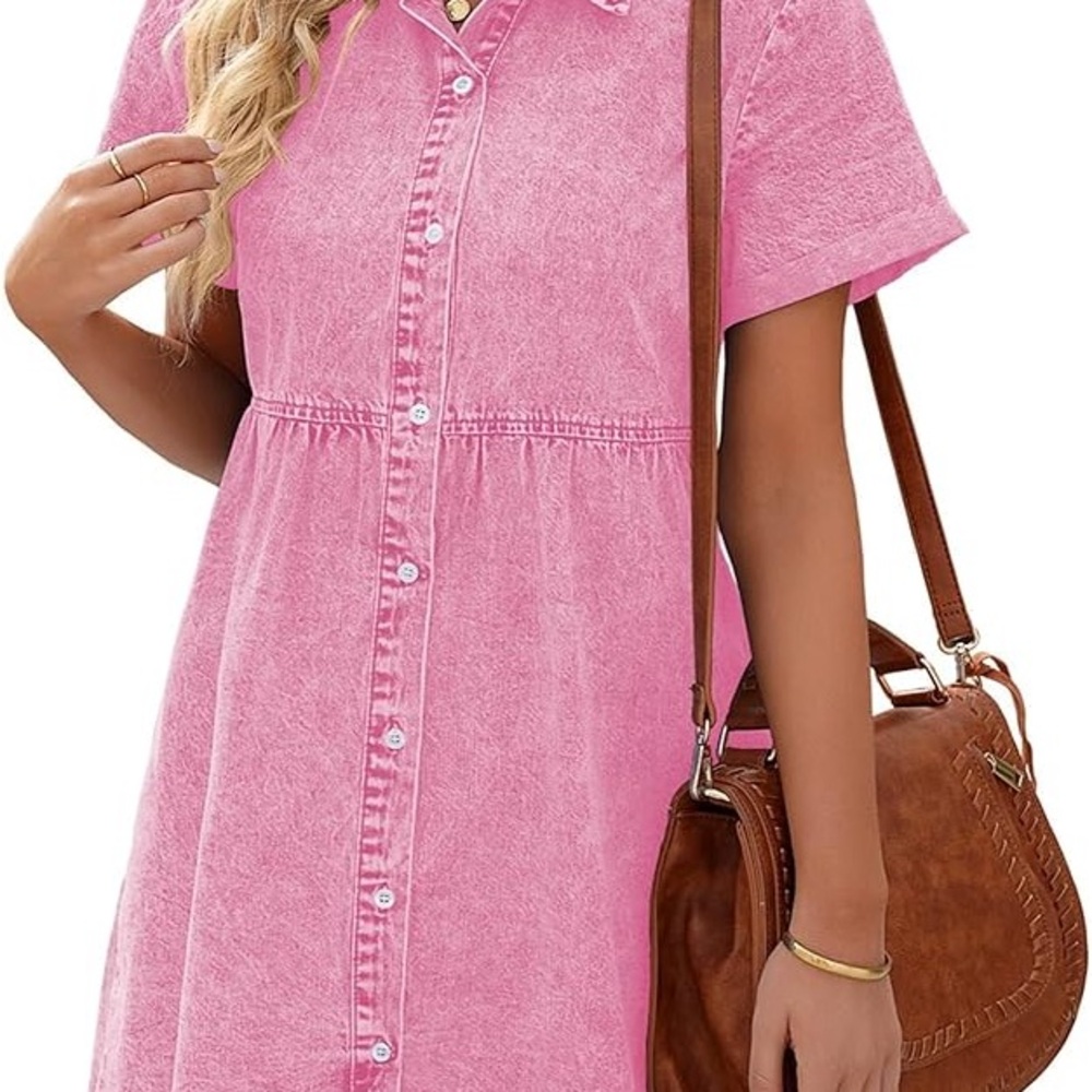 Pink Denim Button-Up Dress size S (oversized fit)